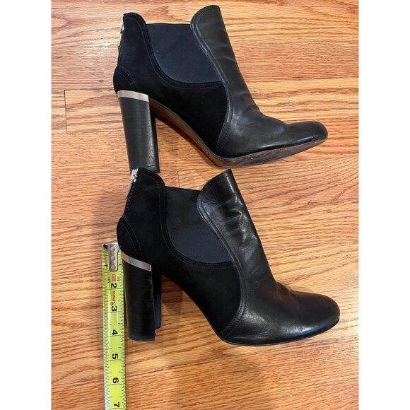Donald J Pliner Black Leather & Suede Heeled Booties 8.5M With 4" Block Heels & - Picture 1 of 6